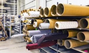 Variedade de tecidos para almofadas, cortinas e capas, demonstrando o poder da transformação do ambiente com diferentes texturas e cores.